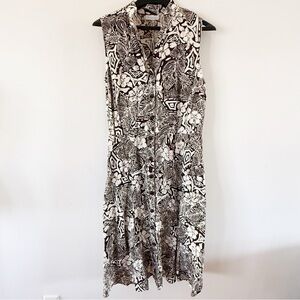 Vintage Women Tropical Floral Button Down Sleeveless Maxi Dress Resort Island